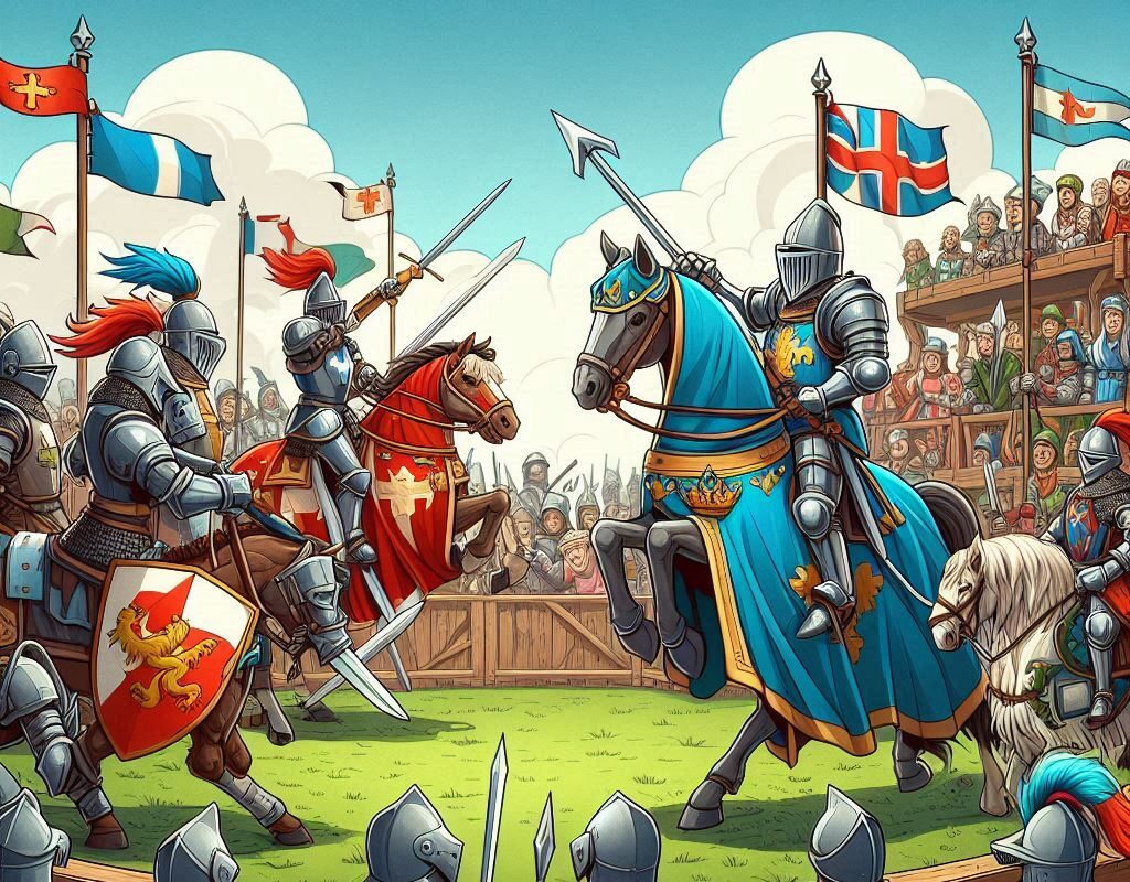 cartoon illustration of knights